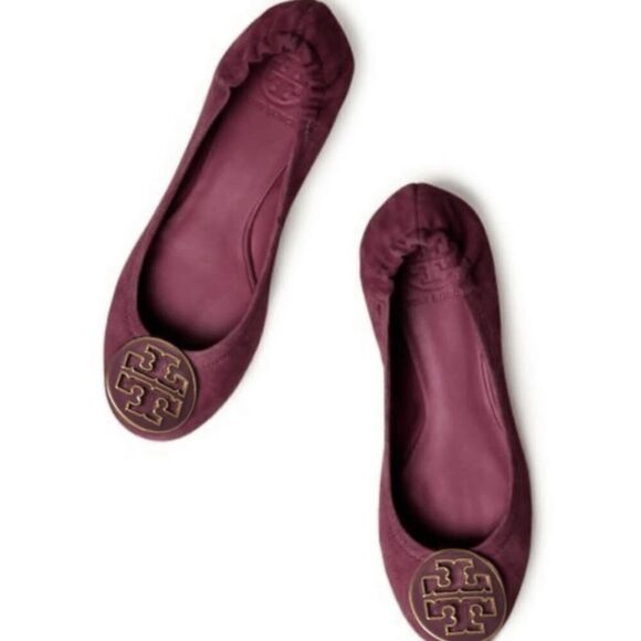 TORY BURCH Reva Maroon Suede Ballet Flats Size 8.5M - Picture 1 of 9